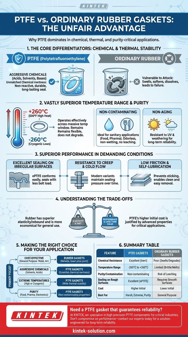 Quais são as principais vantagens das juntas de PTFE em relação às juntas de borracha comuns? Resistência Química e Térmica Superior Guia Visual