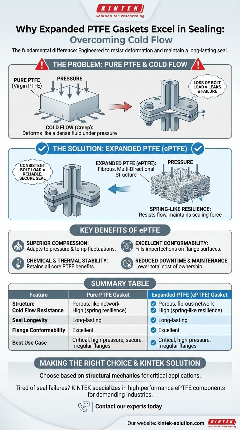 O que torna as gaxetas de PTFE expandido mais adequadas para aplicações de vedação do que as gaxetas de PTFE puro? Resolva o fluxo a frio para vedações confiáveis Guia Visual