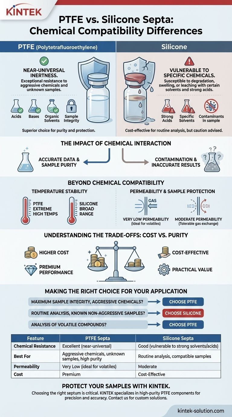 ما هي الاختلافات في التوافق الكيميائي بين سدادات PTFE وسدادات السيليكون؟ ضمان سلامة العينة دليل مرئي