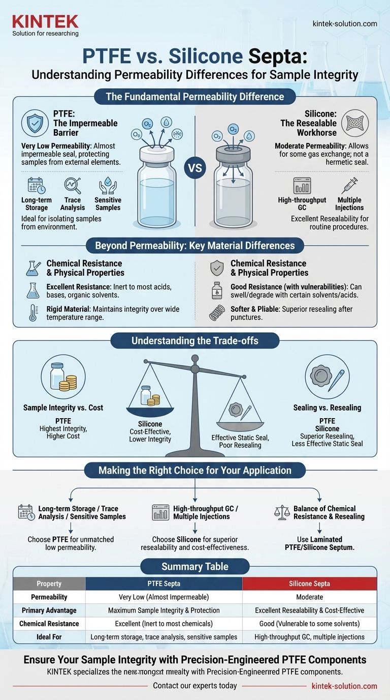 Каковы различия в проницаемости между септами из ПТФЭ и силикона? Выберите правильное уплотнение для целостности ваших образцов Визуальное руководство