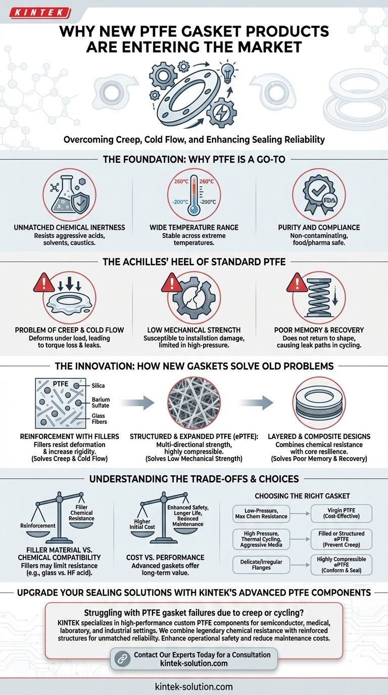 Perché nuovi prodotti di guarnizioni in PTFE stanno entrando sul mercato? Per risolvere problemi critici di scorrimento e flusso a freddo Guida Visiva