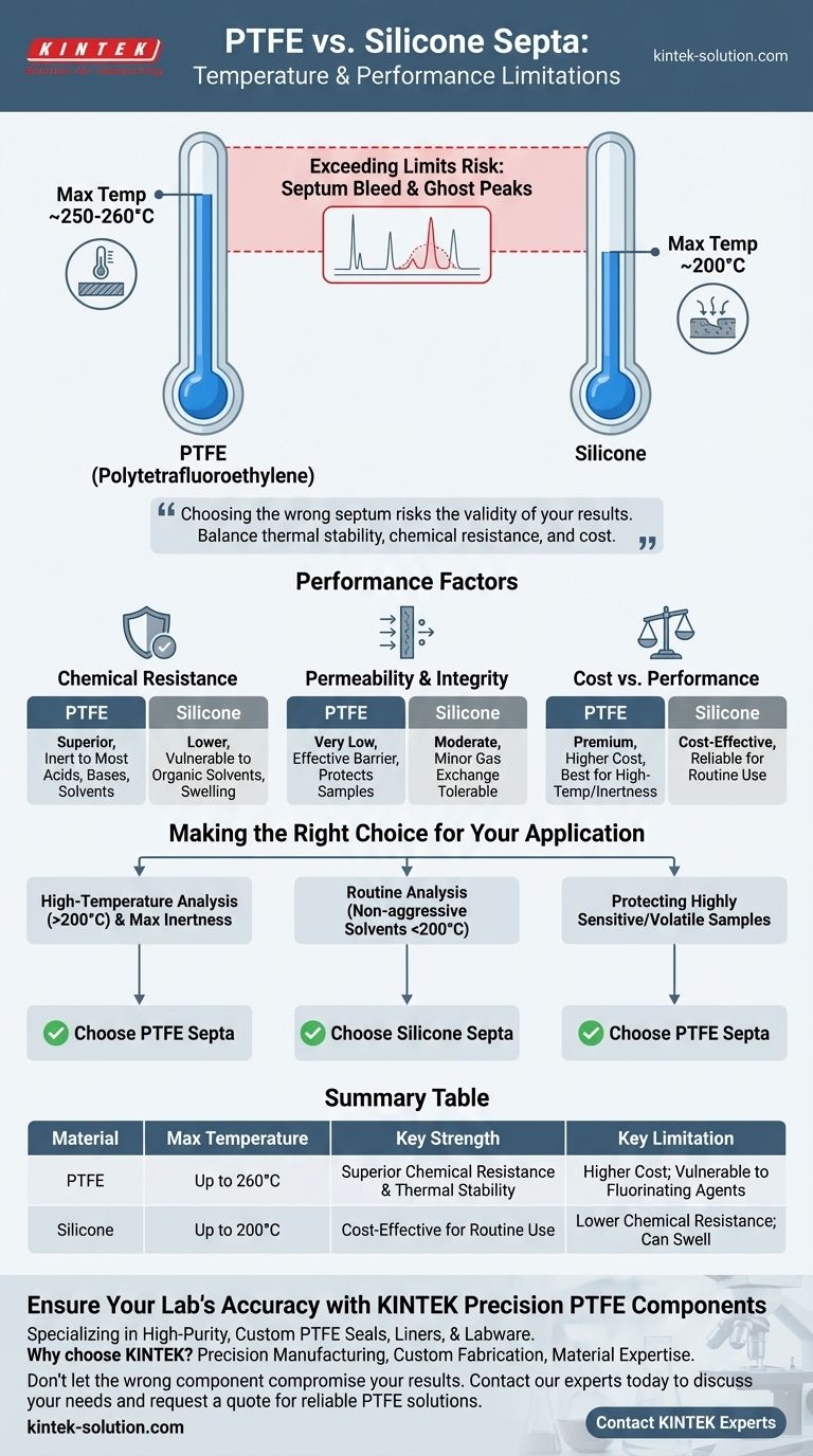 What are the limitations of PTFE/silicone septa regarding temperature? Key Factors for Analytical Integrity Visual Guide