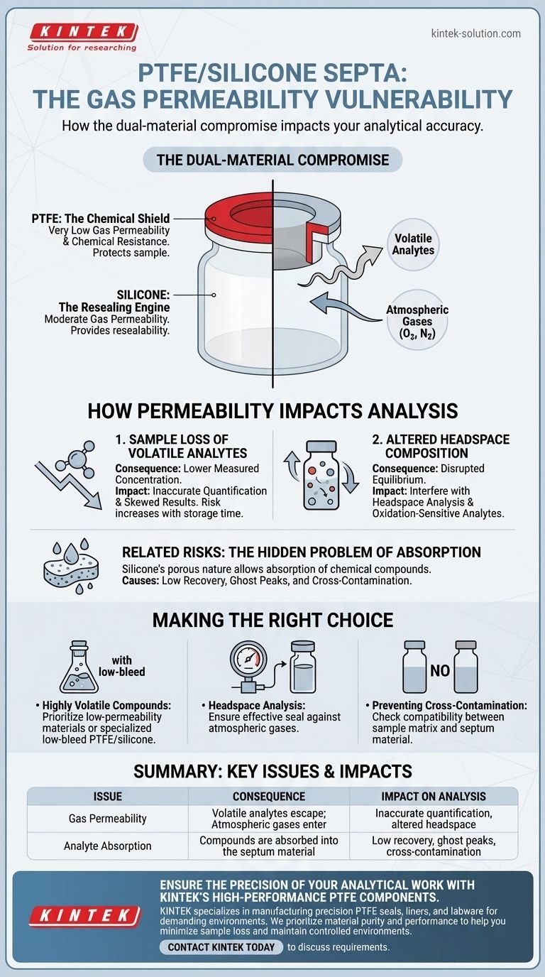Quale problema deriva dalla permeabilità ai gas dei setti in PTFE/silicone? Proteggi l'integrità del tuo campione Guida Visiva