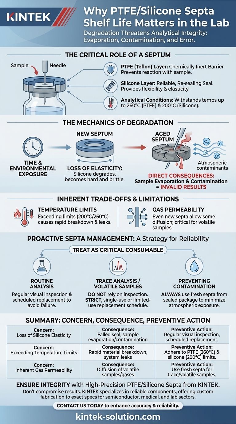 Por que a vida útil das tampas de PTFE/silicone é uma preocupação? Evite Erros Analíticos com Selos Confiáveis Guia Visual