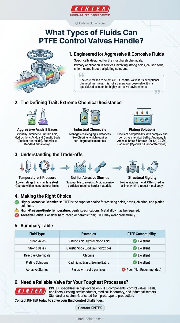 Que tipos de fluidos as válvulas de controle de PTFE podem manusear? Domine Químicos Corrosivos com Confiança Guia Visual