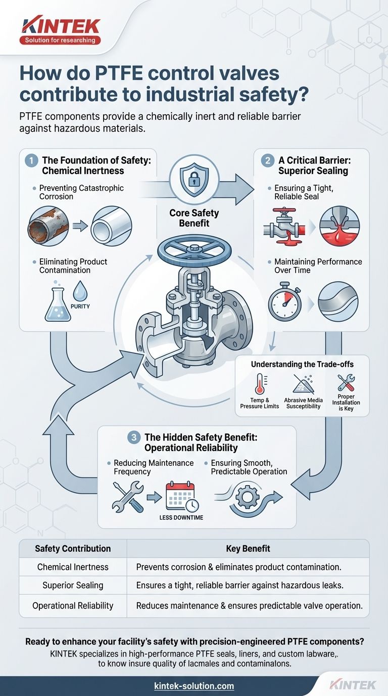 كيف تساهم صمامات التحكم المصنوعة من PTFE في السلامة الصناعية؟ منع التسربات وضمان سلامة العملية دليل مرئي