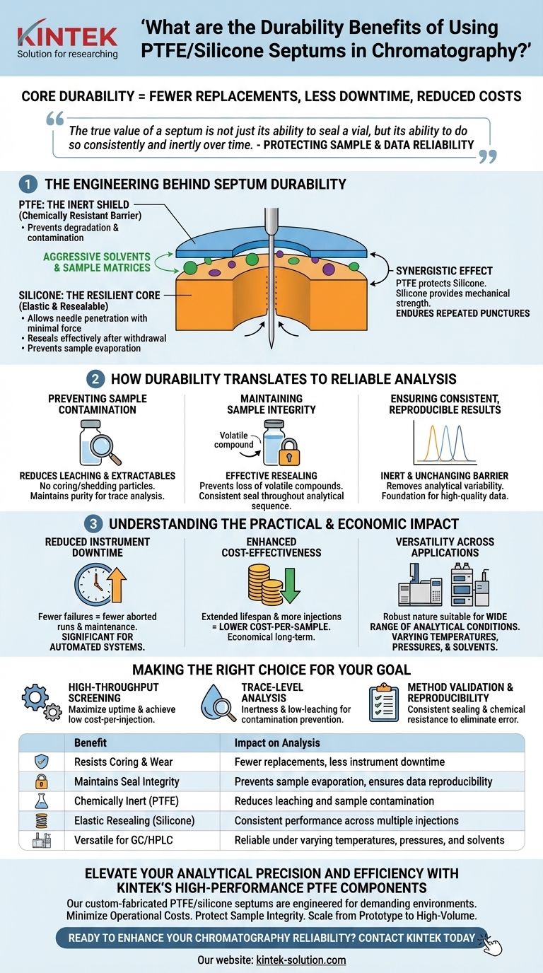 クロマトグラフィーにおけるPTFE/シリコンセプタムを使用する耐久性のメリットは何ですか？稼働時間の最大化とデータの一貫性の確保 ビジュアルガイド
