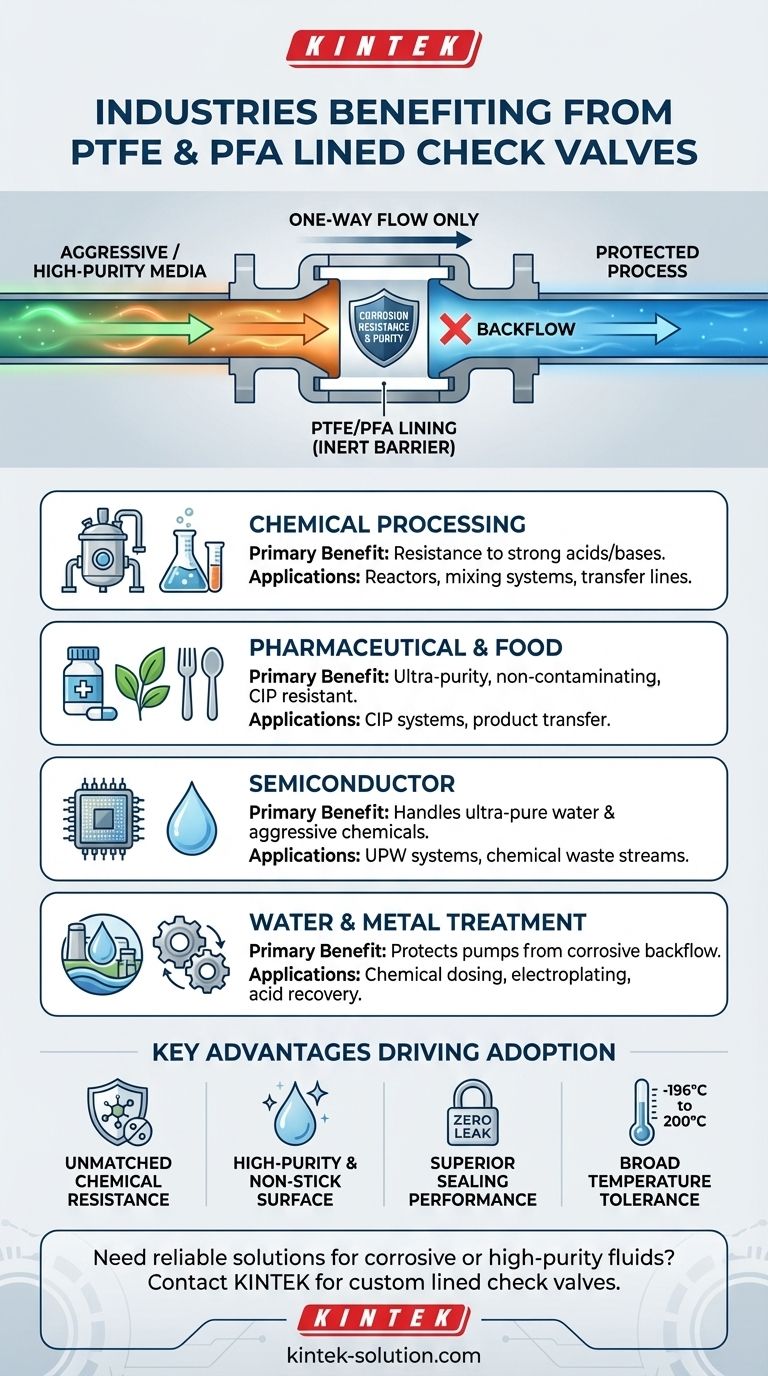 Quais setores se beneficiam das válvulas de retenção com revestimento de PTFE e PFA? Garanta Segurança e Pureza em Processos Rigorosos Guia Visual