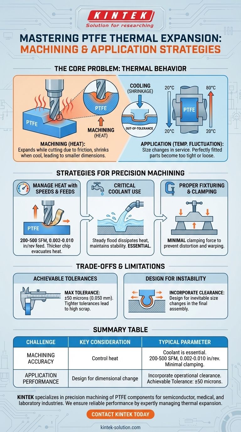 Wie beeinflusst die Wärmeausdehnung und -kontraktion von PTFE dessen Bearbeitung und Anwendung? Beherrschen Sie die Dimensionsstabilität Visuelle Anleitung
