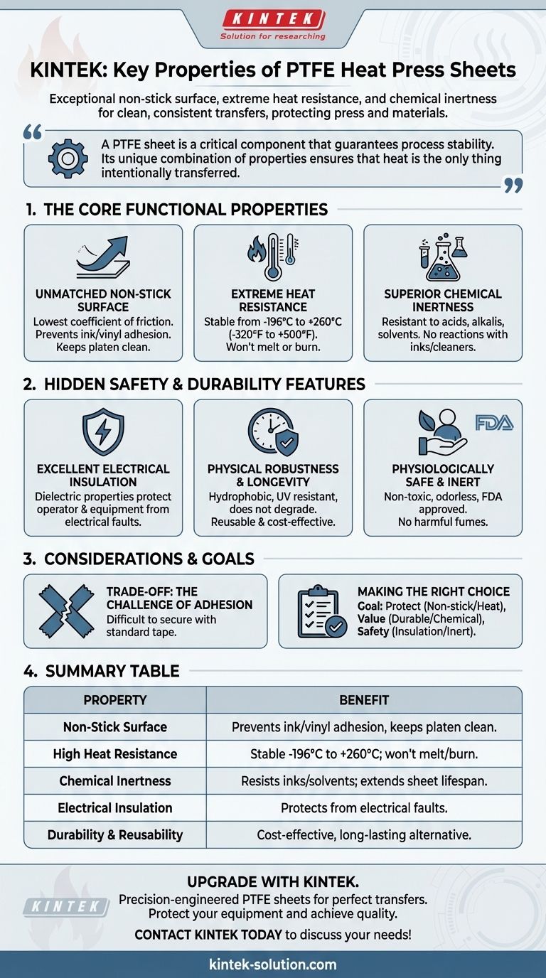 ما هي الخصائص الرئيسية لألواح مكبس الحرارة المصنوعة من PTFE؟ ضمان عمليات نقل حراري خالية من العيوب وغير لاصقة دليل مرئي