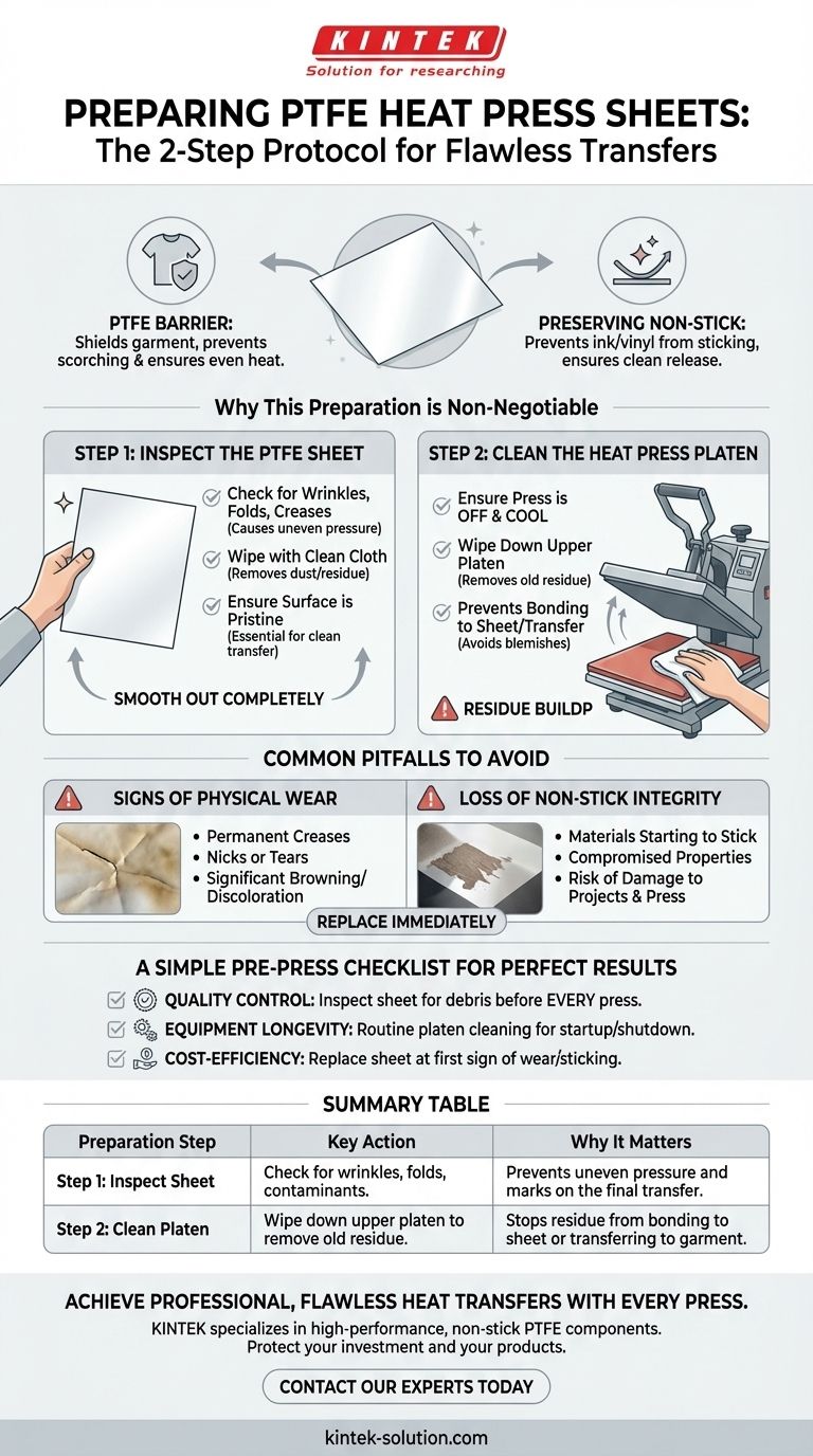 Quali sono i passaggi preparatori prima di utilizzare i fogli per pressa a caldo in PTFE? Assicurati trasferimenti impeccabili ogni volta Guida Visiva