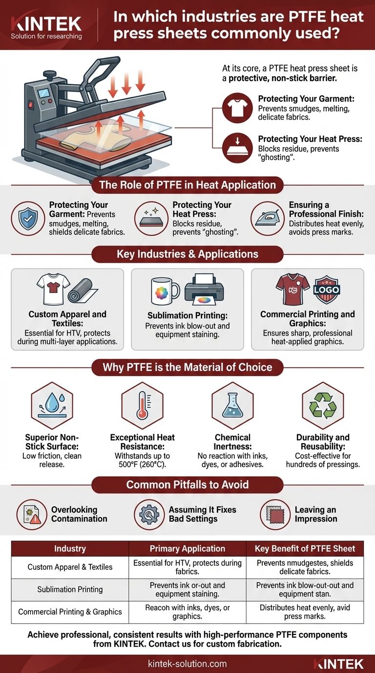 Em que indústrias as folhas de prensa térmica de PTFE são comumente usadas? Essencial para Impressão Têxtil e Vestuário Personalizado Guia Visual