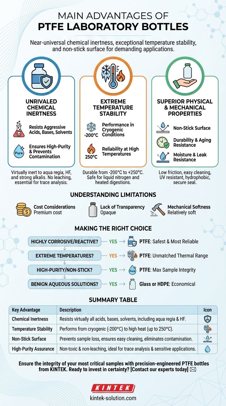 What are the main advantages of PTFE as a material for laboratory bottles? Superior Chemical & Thermal Resistance Visual Guide