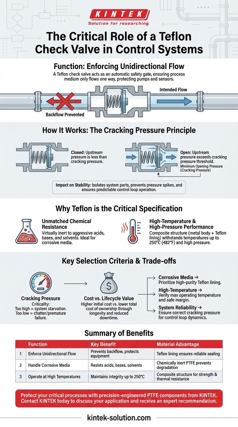 What is the function of a teflon check valve in control systems? Prevent Backflow in Corrosive & High-Temp Processes Visual Guide