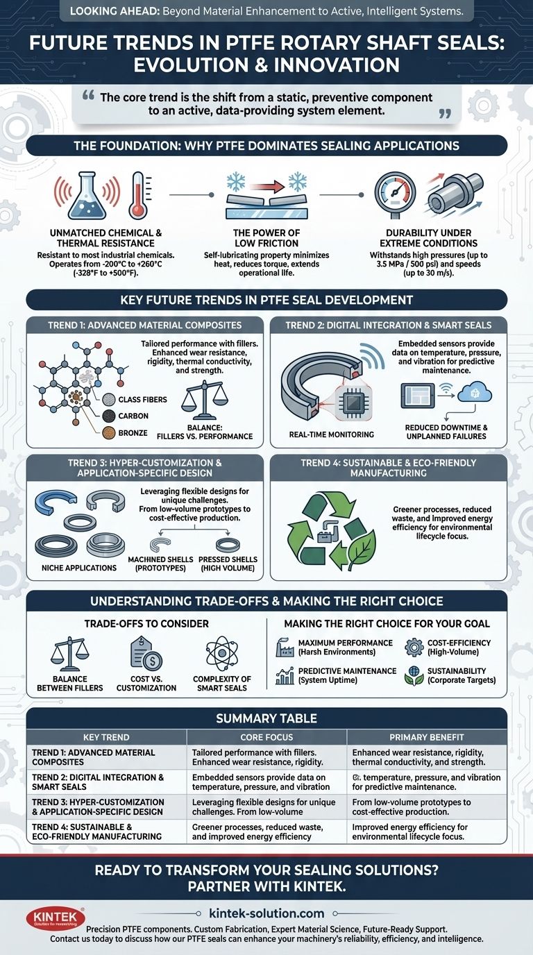 Quais tendências futuras são esperadas no desenvolvimento de retentores de eixo rotativo de PTFE? De Peças Passivas a Componentes de Sistemas Inteligentes Guia Visual