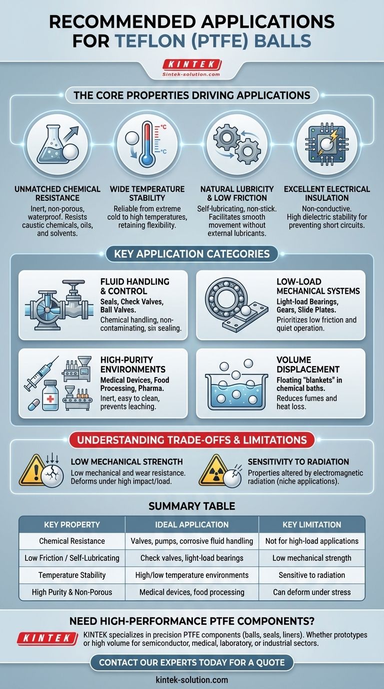 Quais são as aplicações recomendadas para esferas de Teflon? Usos ideais para resistência química e baixo atrito Guia Visual