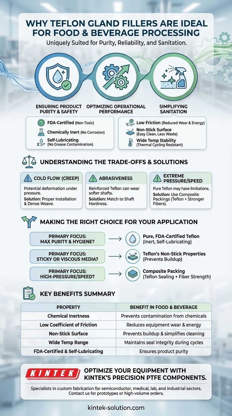 ¿Por qué los rellenos de prensaestopas de Teflón son adecuados para el procesamiento de alimentos y bebidas? Garantizar la pureza y la fiabilidad Guía Visual