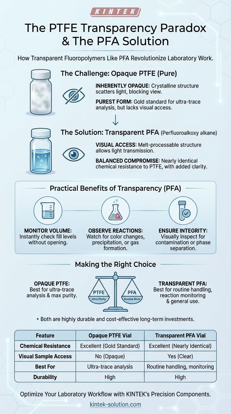 How does the transparency feature of PTFE vials aid in laboratory work? Enhance Visibility and Efficiency Visual Guide