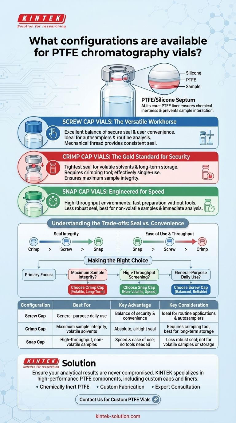 Quais configurações estão disponíveis para frascos de cromatografia de PTFE? Selecione o frasco certo para sua análise Guia Visual