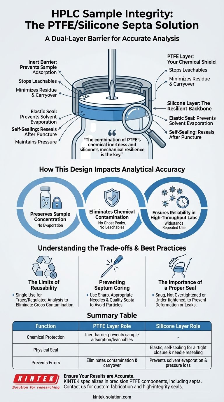 In che modo i setti in PTFE/silicone mantengono l'integrità del campione nelle fiale per autosampler HPLC? Garantire risultati accurati e affidabili Guida Visiva