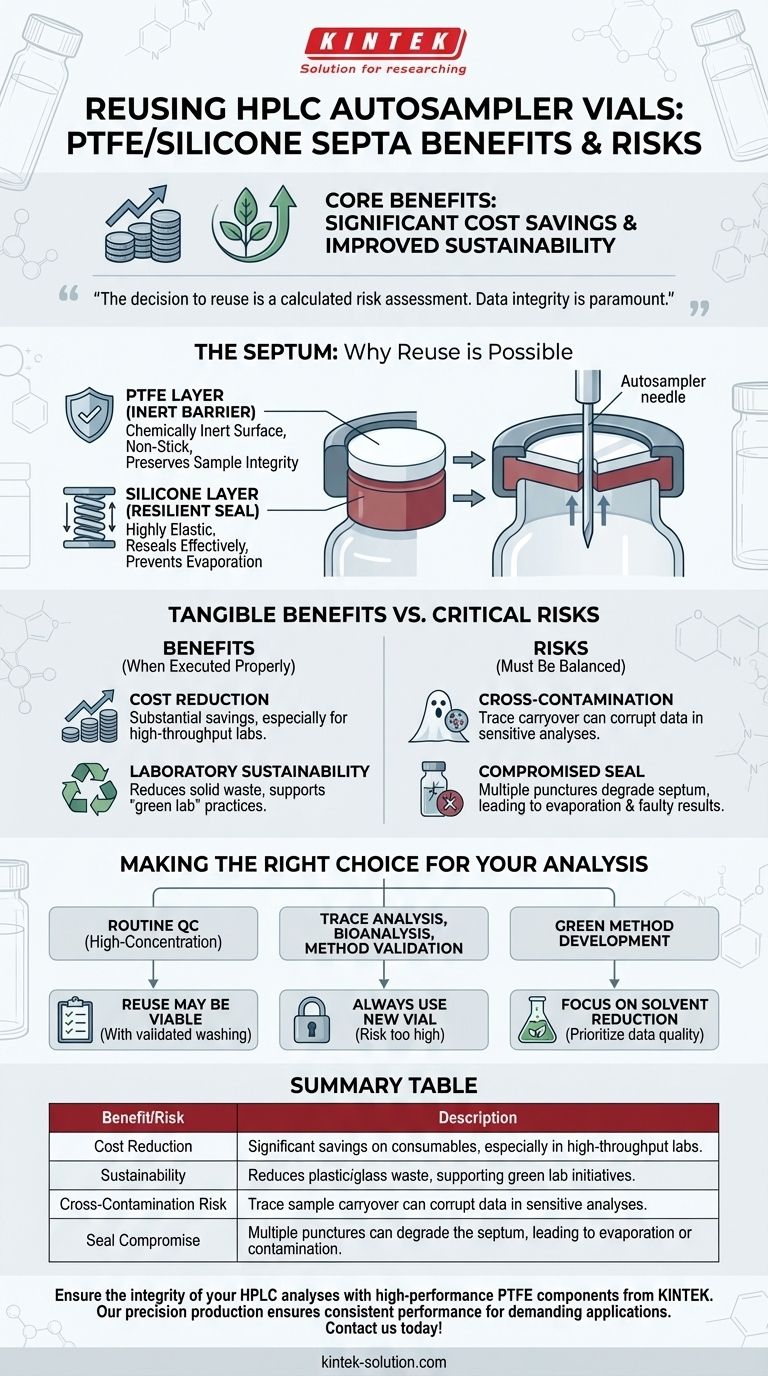 Quais são os benefícios de reutilizar frascos de amostragem automática de HPLC com septos de PTFE/silicone? Economize Custos e Aumente a Sustentabilidade do Laboratório Guia Visual