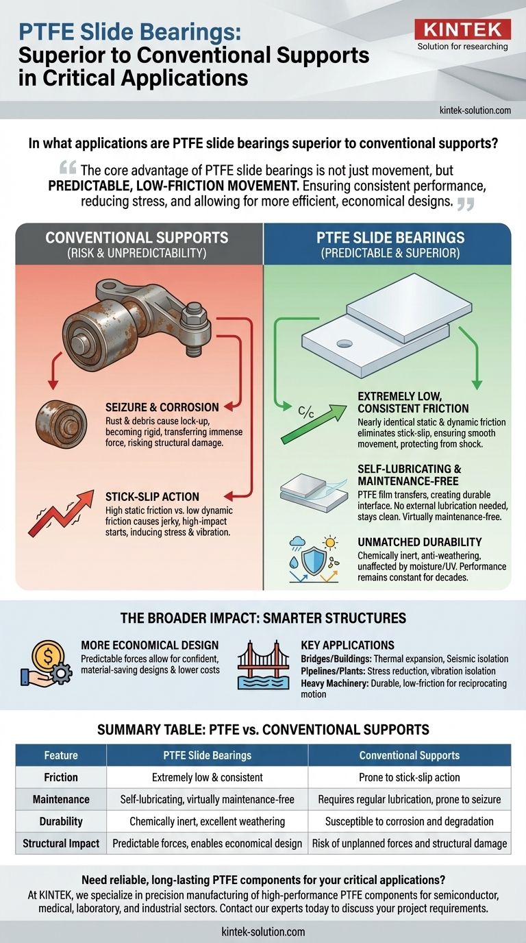 Em que aplicações os mancais deslizantes de PTFE são superiores aos apoios convencionais? Garantindo Movimento Previsível para Estruturas Críticas Guia Visual