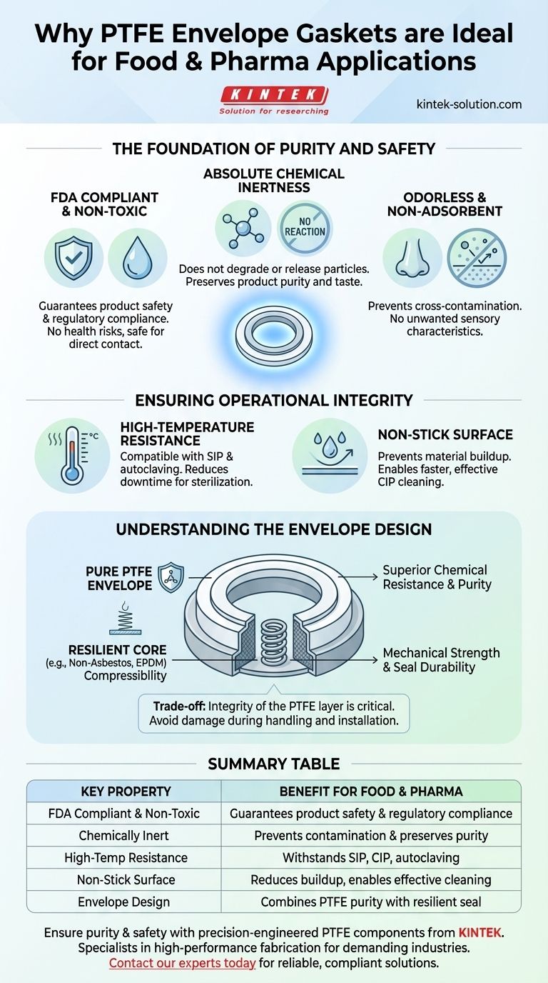Cosa rende le guarnizioni a busta in PTFE adatte per le applicazioni alimentari e farmaceutiche? Garantire Purezza e Conformità Guida Visiva