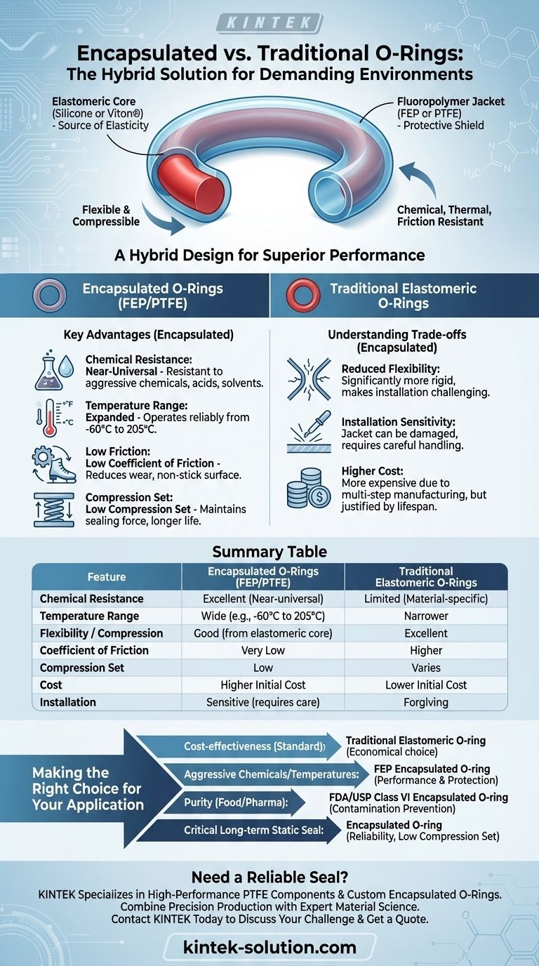 ¿Cómo se comparan las juntas tóricas encapsuladas de FEP y PTFE con las juntas tóricas tradicionales? Una solución híbrida para entornos hostiles Guía Visual