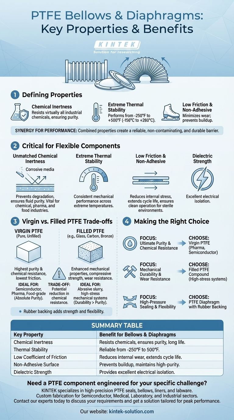 What are the key properties of PTFE that benefit bellows and diaphragms? Achieve Unmatched Reliability in Harsh Environments Visual Guide