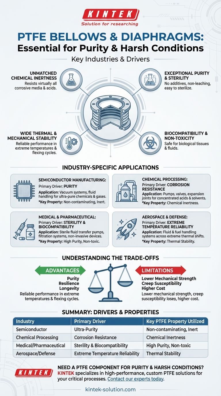 PTFEベローズとダイヤフラムはどのような業界で一般的に使用されており、その理由は何ですか？純度と耐薬品性を確保する ビジュアルガイド