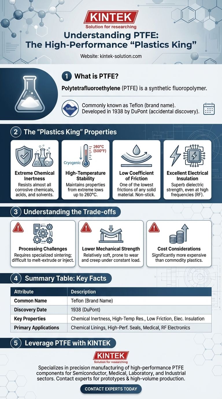 What is PTFE commonly known as and when was it developed? The 'Plastics King' for Extreme Performance Visual Guide