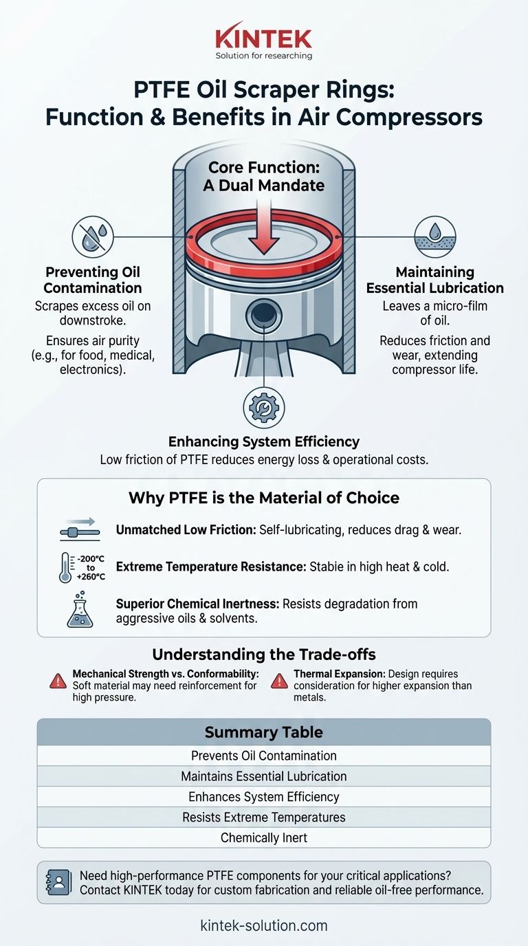 ¿Qué son los anillos rascadores de aceite de PTFE y cuál es su función principal en los compresores de aire? Lograr una compresión sin aceite y de alta eficiencia Guía Visual