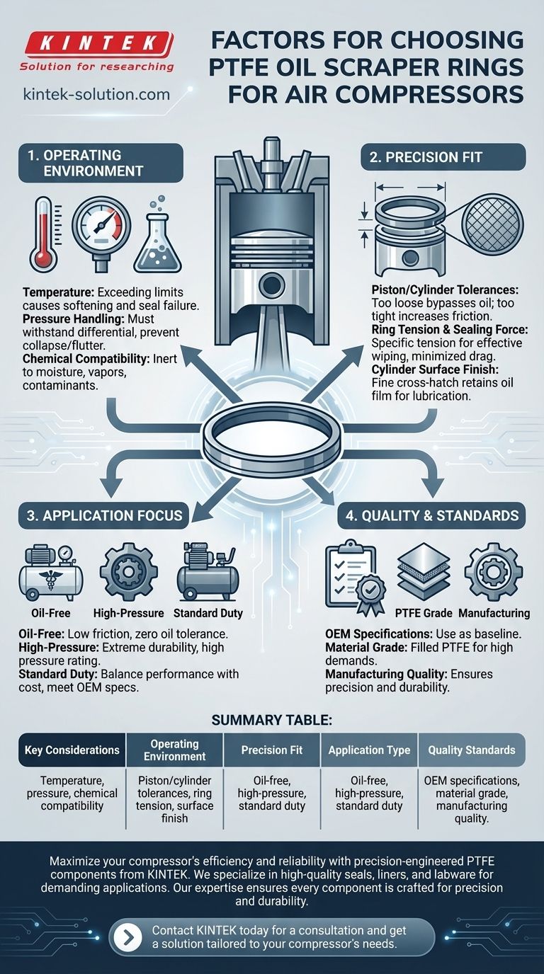 エアコンプレッサー用のPTFEオイルスカレーパーリングを選択する際に考慮すべき要因は何ですか？最高の性能と長寿命を確保するために ビジュアルガイド