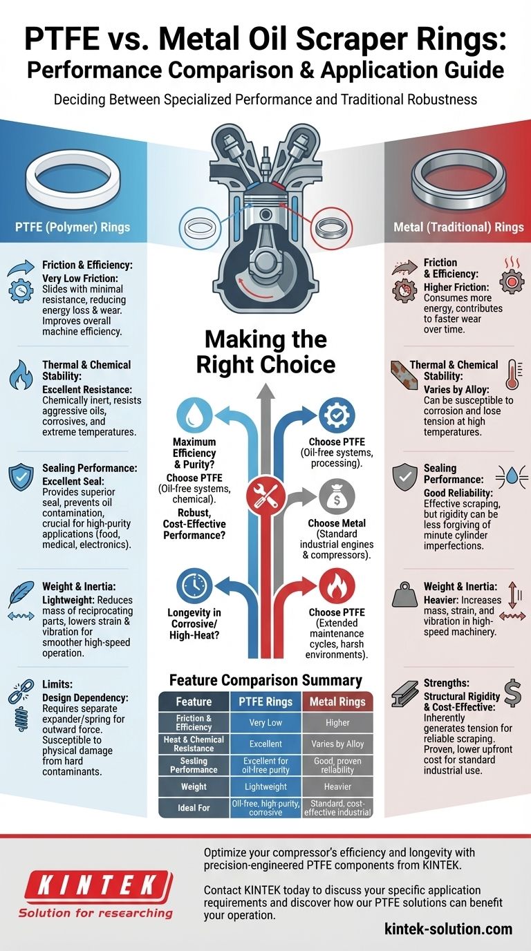 Como os anéis raspadores de óleo de PTFE se comparam aos anéis raspadores de óleo de metal? Otimize o Desempenho do Seu Compressor Guia Visual