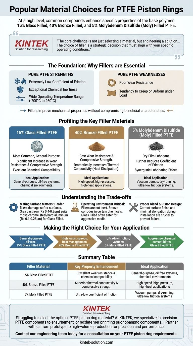 Quels sont les choix de matériaux populaires pour les segments de piston en PTFE ? Améliorez les performances avec le bon composé de PTFE Guide Visuel