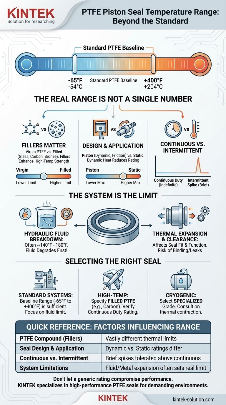 Qual é a faixa de temperatura para vedações de pistão de PTFE? Desbloqueie os Limites Reais para Sua Aplicação Guia Visual