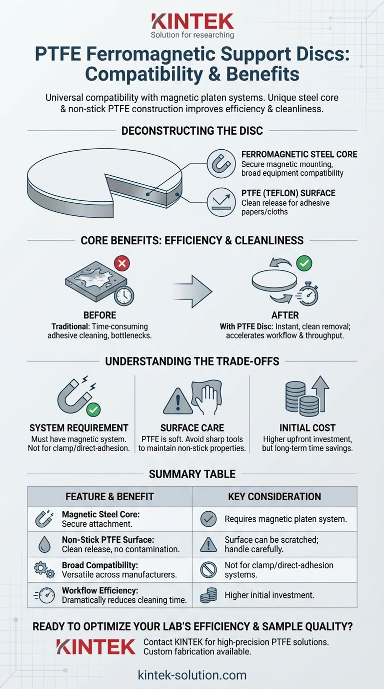 What types of equipment are PTFE ferromagnetic support discs compatible with? Boost Your Lab's Efficiency Visual Guide