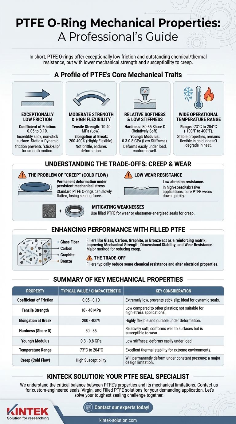 Каковы механические свойства уплотнительных колец из ПТФЭ? Руководство по низкому трению, химической стойкости и компромиссам Визуальное руководство