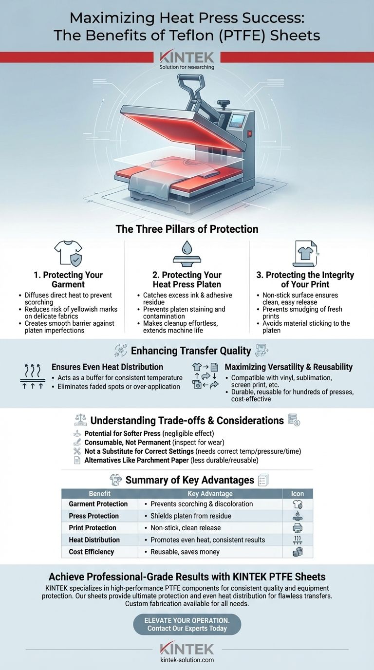 Каковы преимущества использования тефлоновых листов в термопрессах? Добивайтесь безупречной переноски и защищайте свое оборудование Визуальное руководство