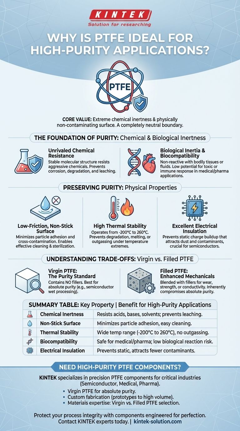 Por que o PTFE é ideal para aplicações de alta pureza? Garantindo Inércia Química e Biológica Absoluta Guia Visual