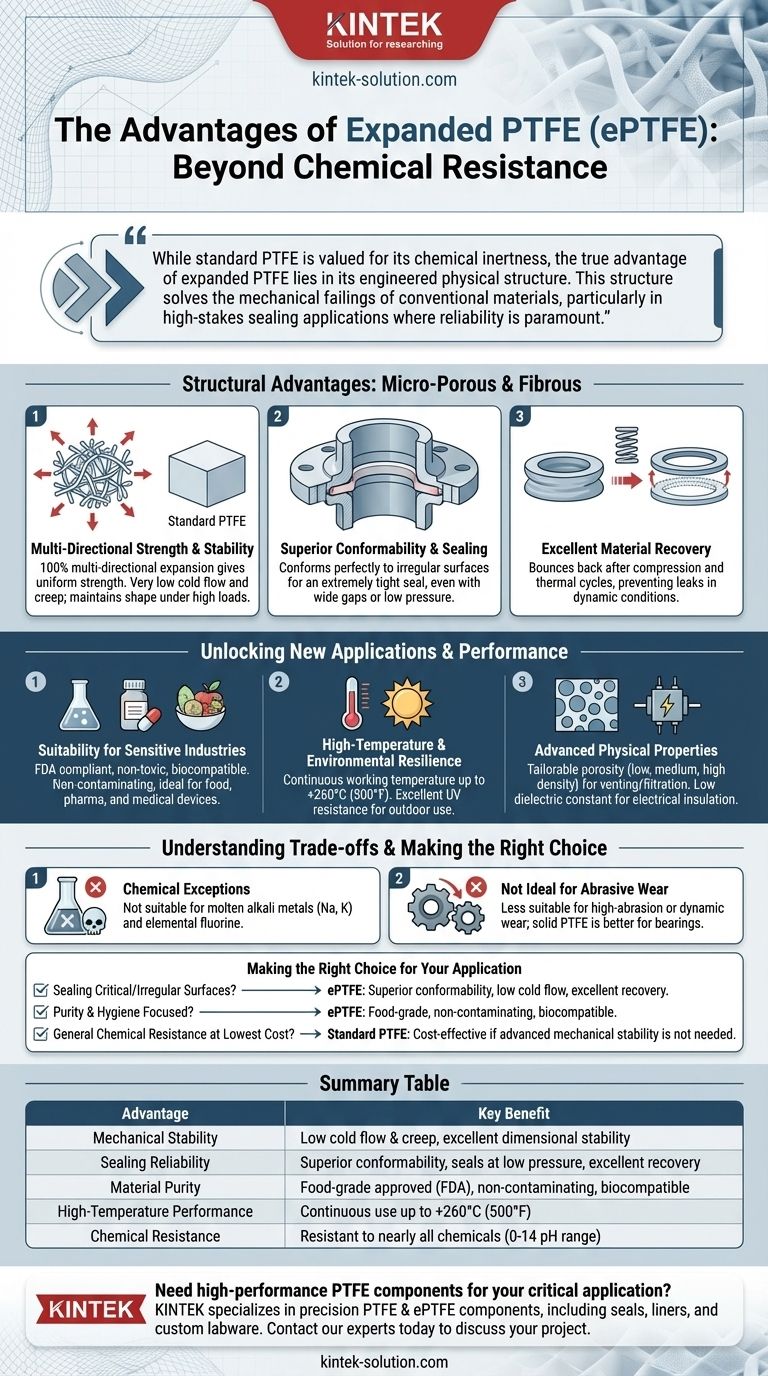 Quais vantagens adicionais o PTFE expandido oferece? Vedação, Estabilidade e Pureza Superiores para Aplicações Críticas Guia Visual