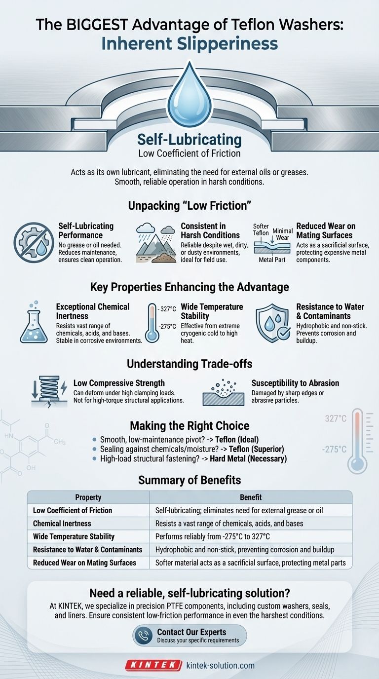 테프론 와셔의 가장 큰 장점은 무엇인가요? 자체 윤활, 저마찰 성능 달성 시각적 가이드