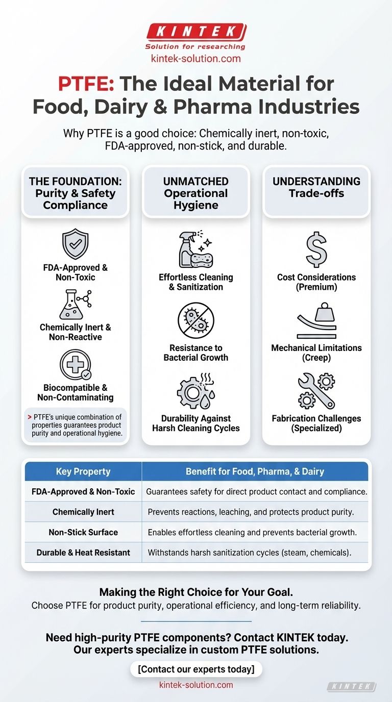 Why is PTFE a good choice for food, dairy, and pharmaceutical industries? Ensure Product Purity & Compliance Visual Guide