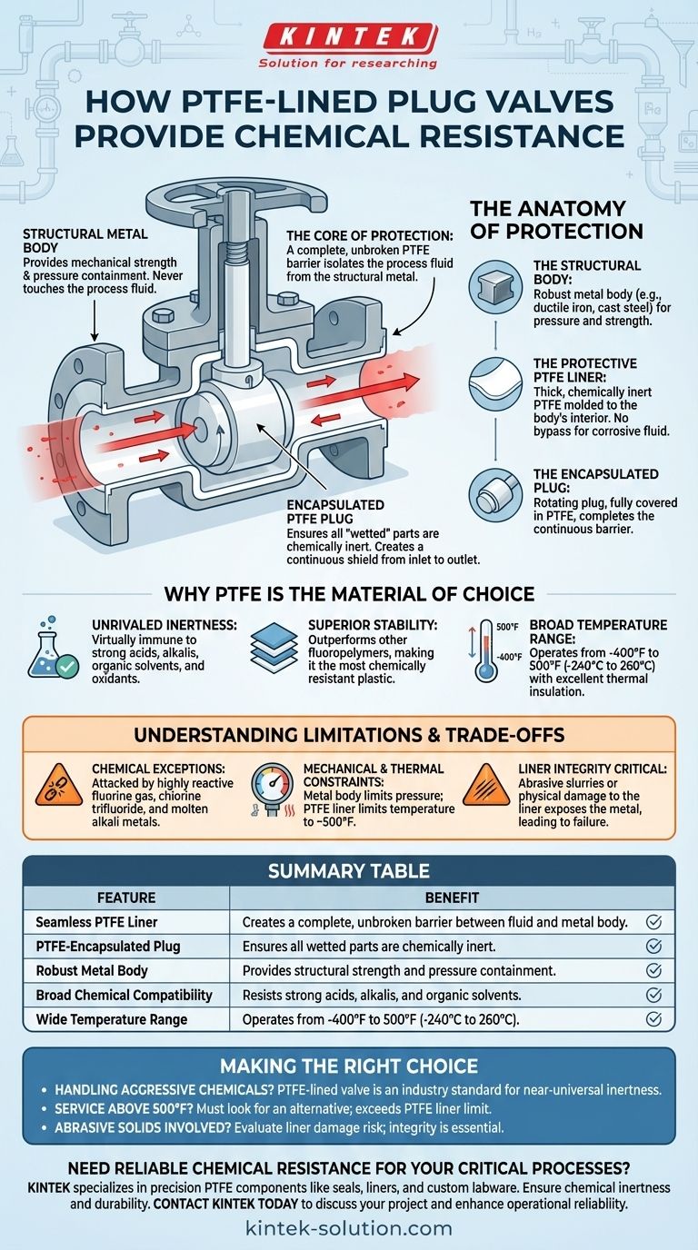 ¿Cómo proporciona resistencia química la construcción de las válvulas de tapón revestidas de PTFE? Logre una protección inigualable contra la corrosión Guía Visual