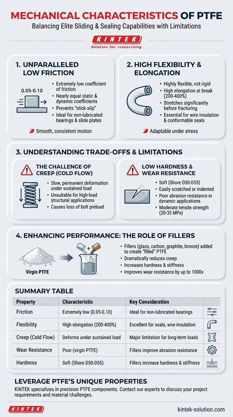 ما هي الخصائص الميكانيكية الهامة لـ PTFE؟ احتكاك منخفض، مرونة، وقيود رئيسية دليل مرئي