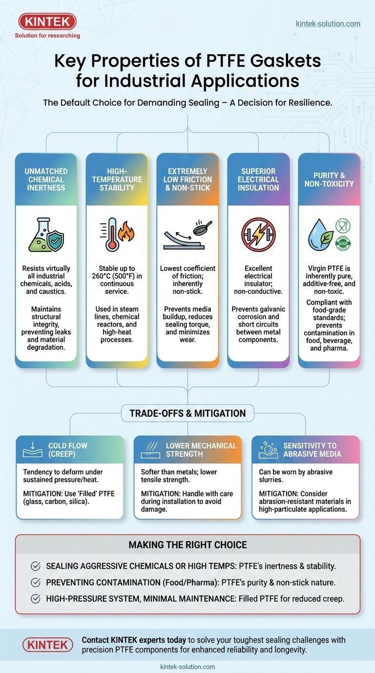 Каковы ключевые свойства, которые делают прокладки из ПТФЭ подходящими для промышленного применения? | KINTEK Визуальное руководство