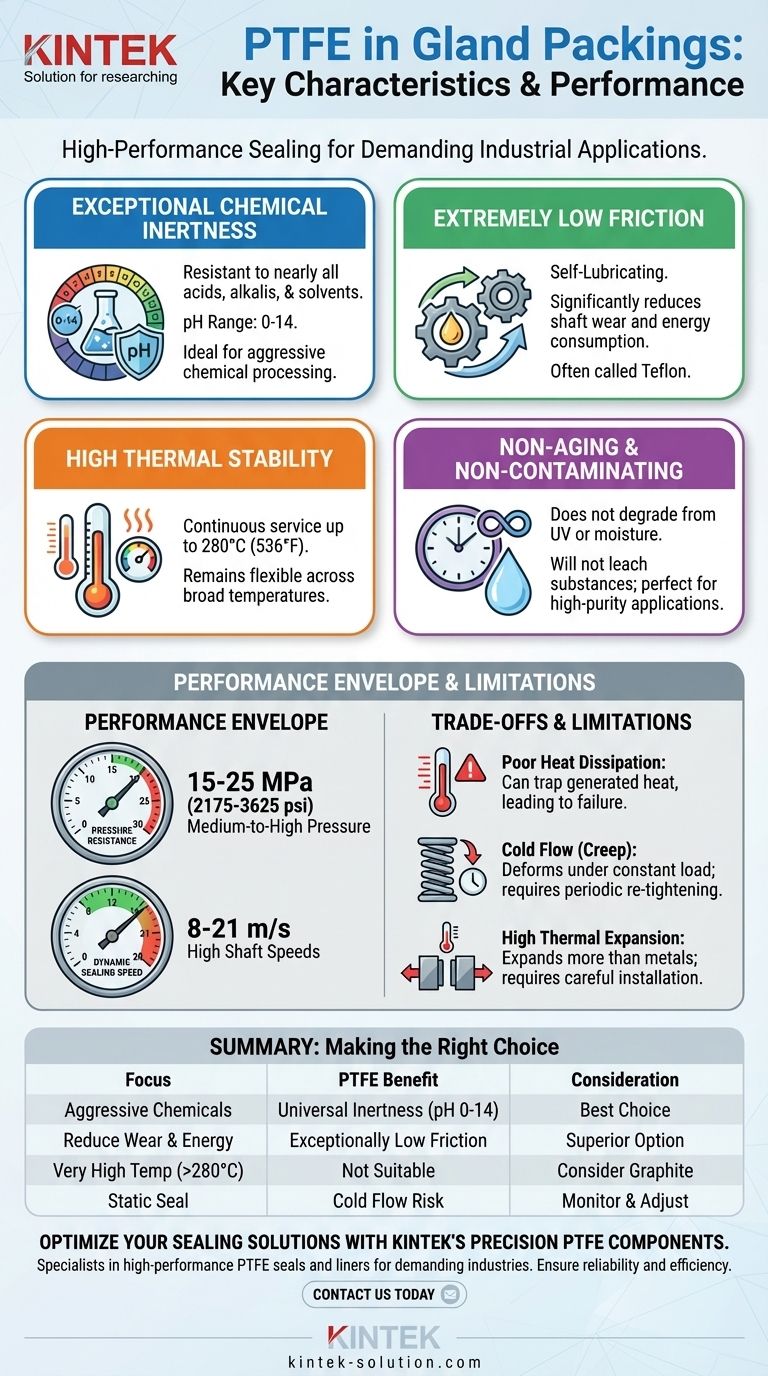 What are the key characteristics of Polytetrafluoroethylene (PTFE) in gland packings? Maximize Sealing Performance Visual Guide