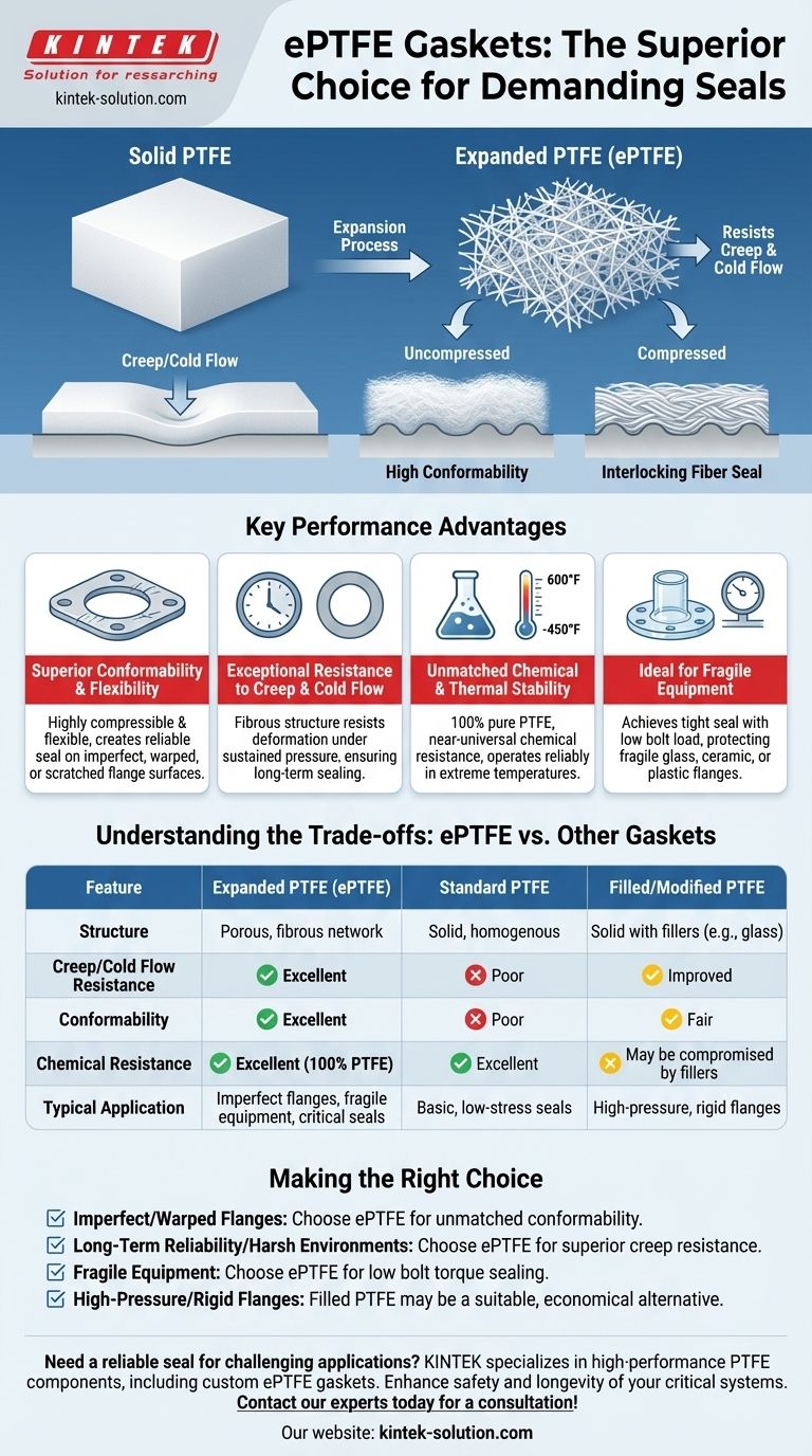 확장 PTFE (ePTFE) 개스킷은 다른 유형과 어떻게 다릅니까? 콜드 플로우 및 씰 불완전한 플랜지 문제 해결 시각적 가이드