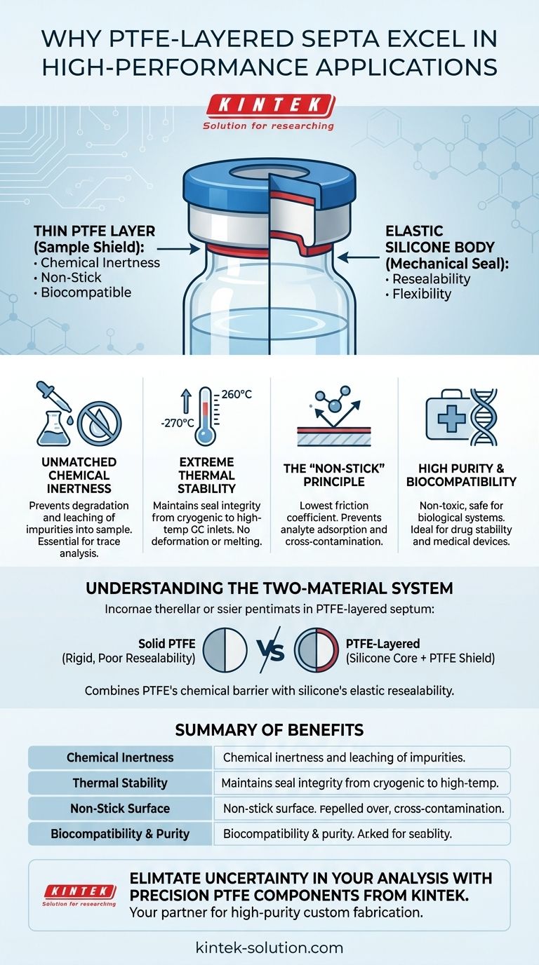 Why are PTFE-layered septa used in high-performance applications? Ensure Sample Integrity & Accuracy Visual Guide