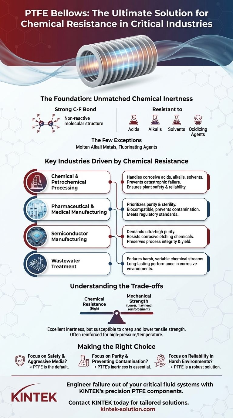 В каких отраслях сильфоны из ПТФЭ (PTFE) широко используются благодаря их химической стойкости? Важно для агрессивных и чистых сред Визуальное руководство